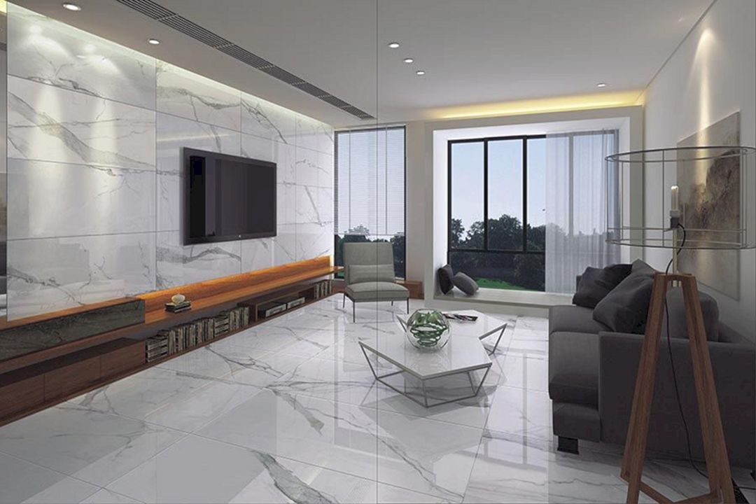 White Marble Tiles In Living Room
